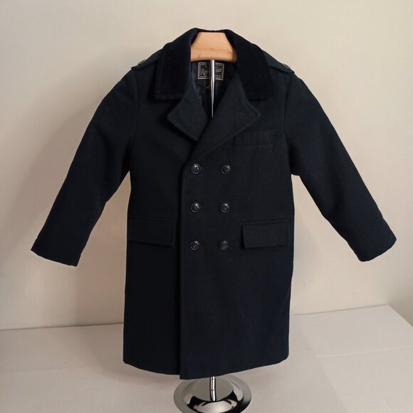 Rothschild Double Breasted Long Winter Overcoat Navy Blue Velvet Collar Boys 4 - Picture 15 of 15